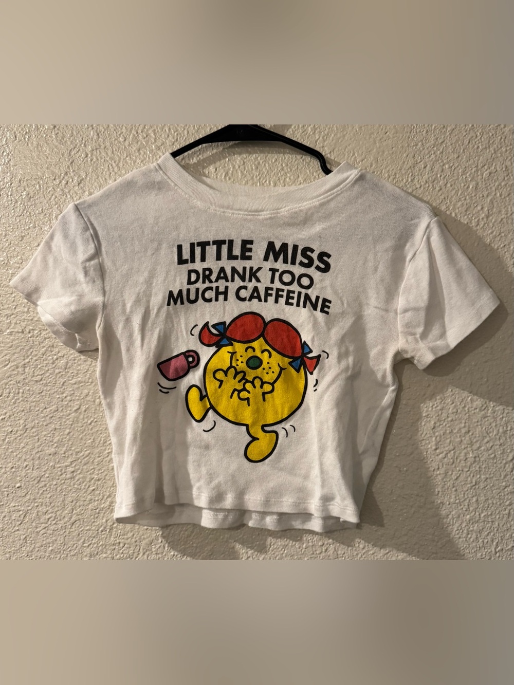 Little Miss White Graphic Crop Tee with Yellow Character